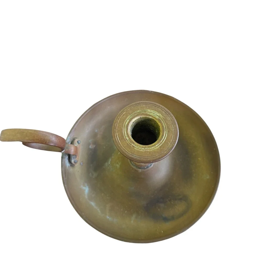 Vintage Brass Chamberstick Candle Holder Finger Loop Saucer Base Taper Antique